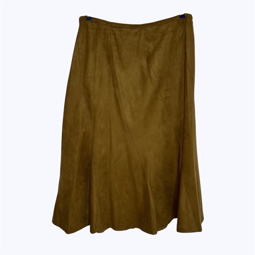Napa‎ Valley Faux Suede Midi Skirt Brown Paneled Western Minimalist Vtg Sz 20W
